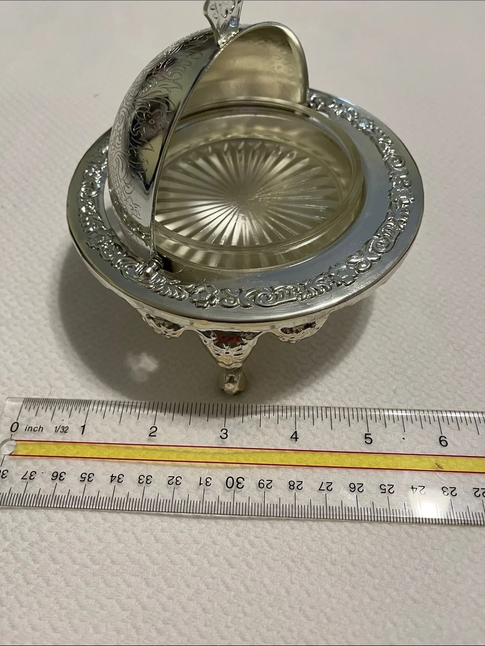 Vintage Silver-Plated Rill Top Caviar or Butter Sever with glass insert.